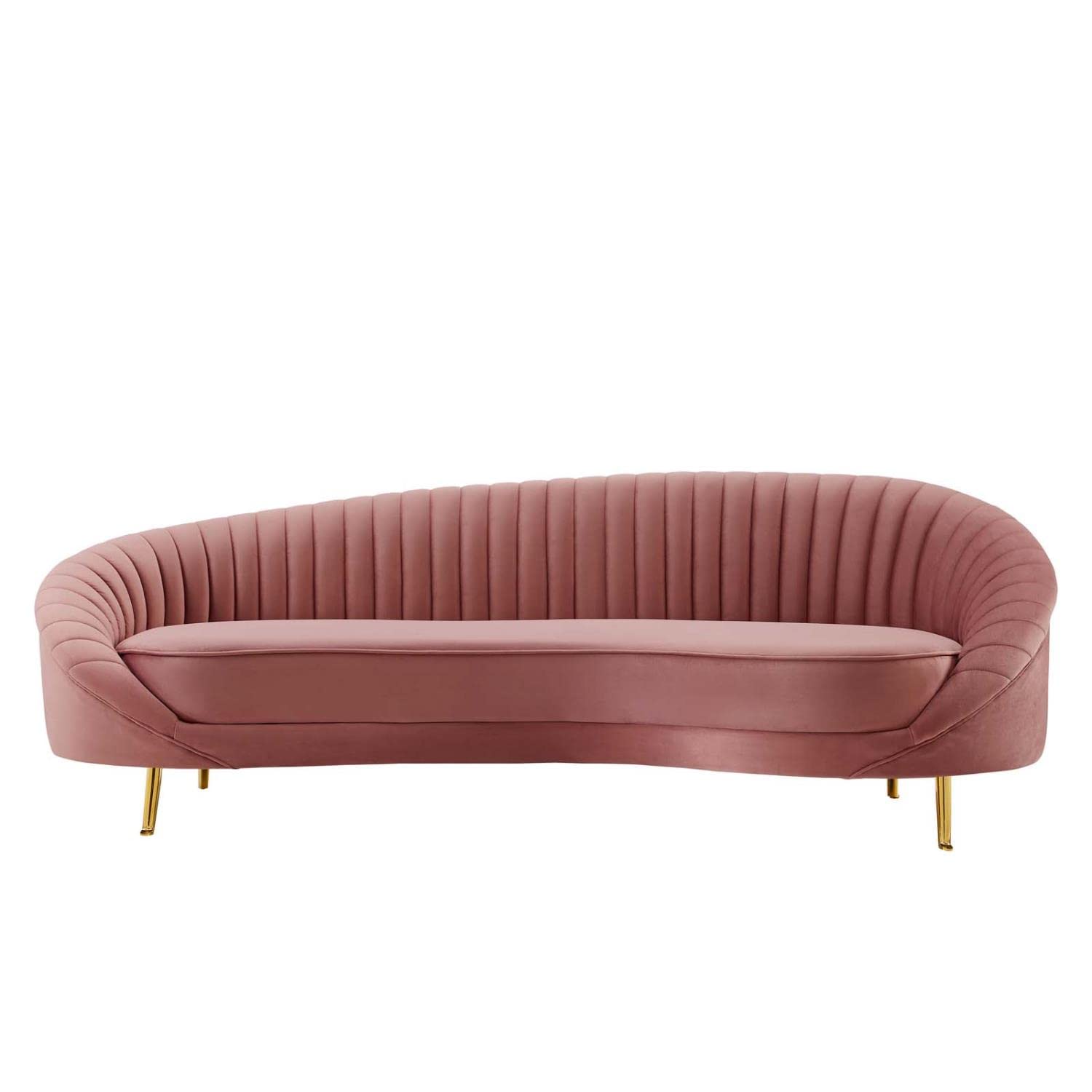 sofas | CasaFoyer Camber Channel Tufted Performance Velvet Sofa | Retro Modern Style | Luxurious & Glamorous | Curved Back Design | Mid-Century Elegance | Dense Foam Padding | Sturdy Frame | Splayed Gold Metal Legs | Dusty Rose | casafoyer.myshopify.com