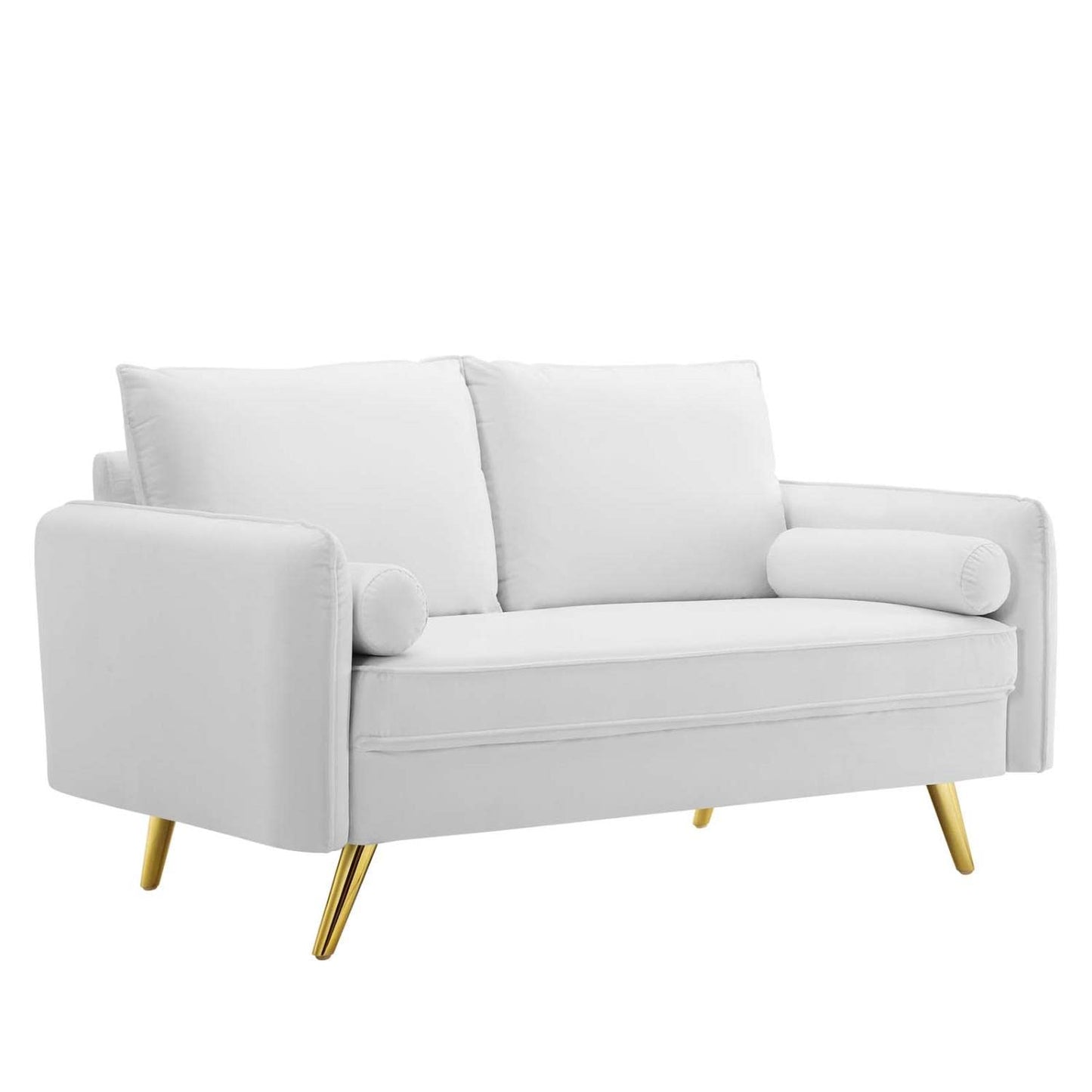 sofas | CasaFoyer Revive Upholstered Performance Velvet Loveseat | Comfortable Design | Stain-Resistant | Gold Legs | White | casafoyer.myshopify.com