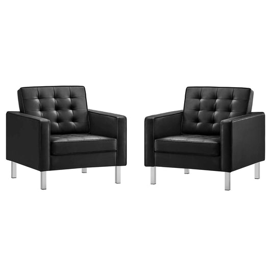 kitchen and dining room sets | CasaFoyer Loft Tufted Faux Leather Medium Accent Armchair Set of 2 | Sophisticated Design | Stainless Steel Frame | 300 lbs Capacity | casafoyer.myshopify.com