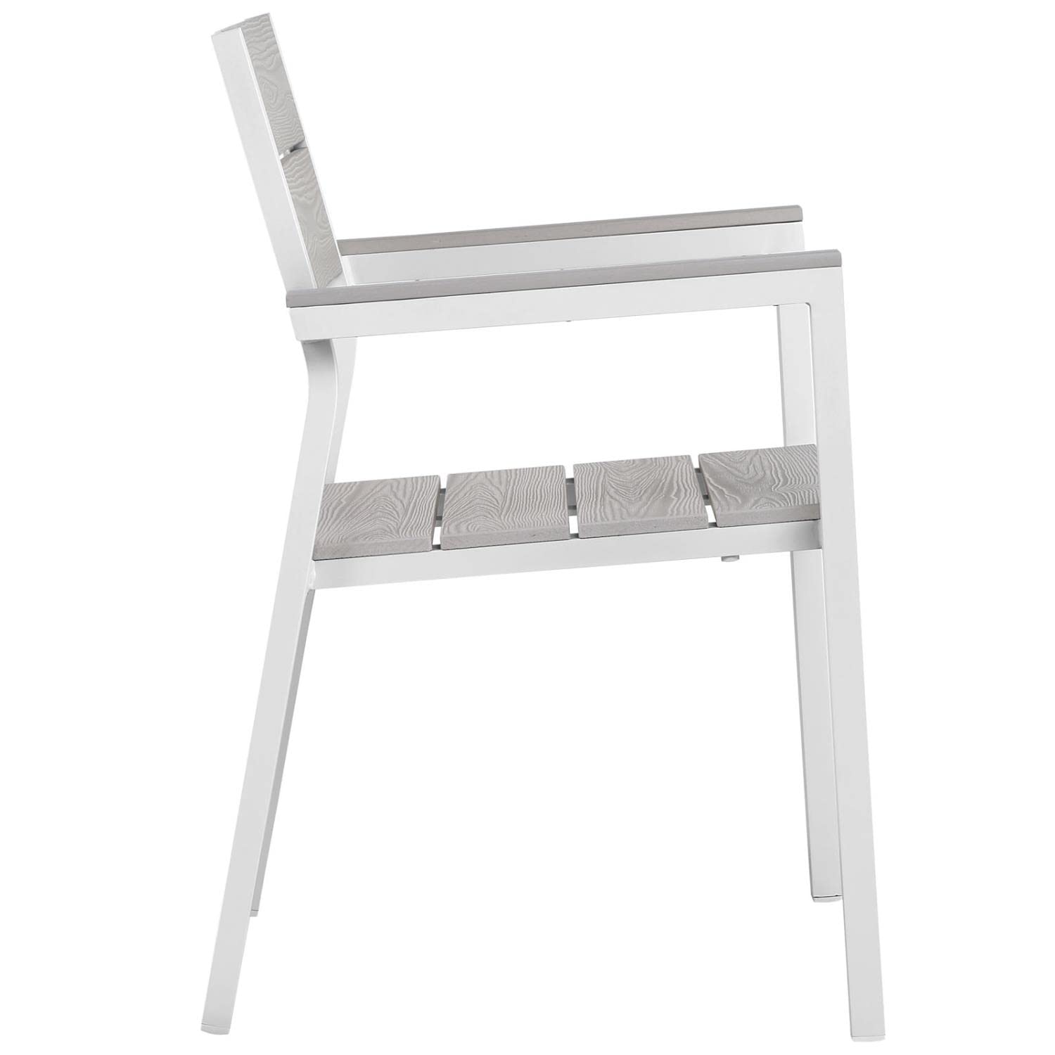 Patio Furniture Sets | Maine Outdoor Patio Dining Arm Chair | Synthetic Wood Grain Plank Boards | Powder-Coated Aluminum Frame | Contemporary Design | Luxurious Organic Feel | Ideal for Outdoor Dining | Includes 1 Armchair | casafoyer.myshopify.com