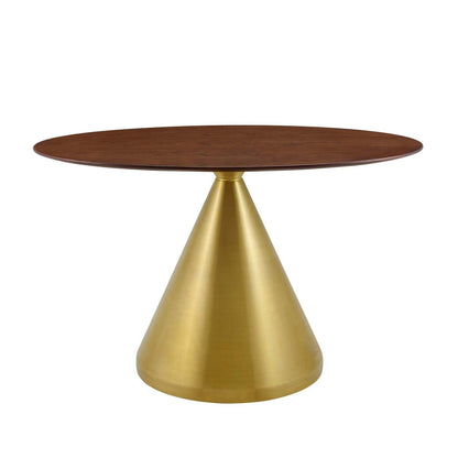 patio dining tables | CasaFoyer Tupelo 48 Dining Table | Modern Style | Mid-Century Influence | Polished Gold Metal Base | MDF Tabletop with Wood Grain Veneer | Non-Marking Ring | Easy to Clean | Assembly Required | casafoyer.myshopify.com