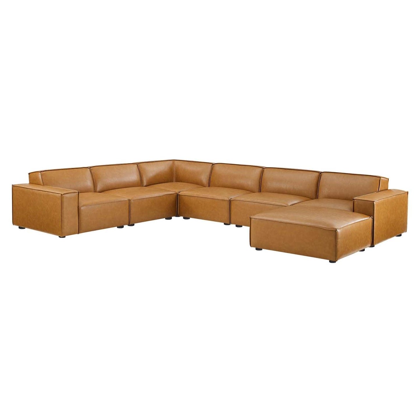 kitchen and dining room sets | CasaFoyer Restore Vegan Leather 7-Piece Sectional Sofa | Minimalist Elegance | Plush Cushions | Sturdy Build | Non-Marking Foot Caps | Tan | casafoyer.myshopify.com