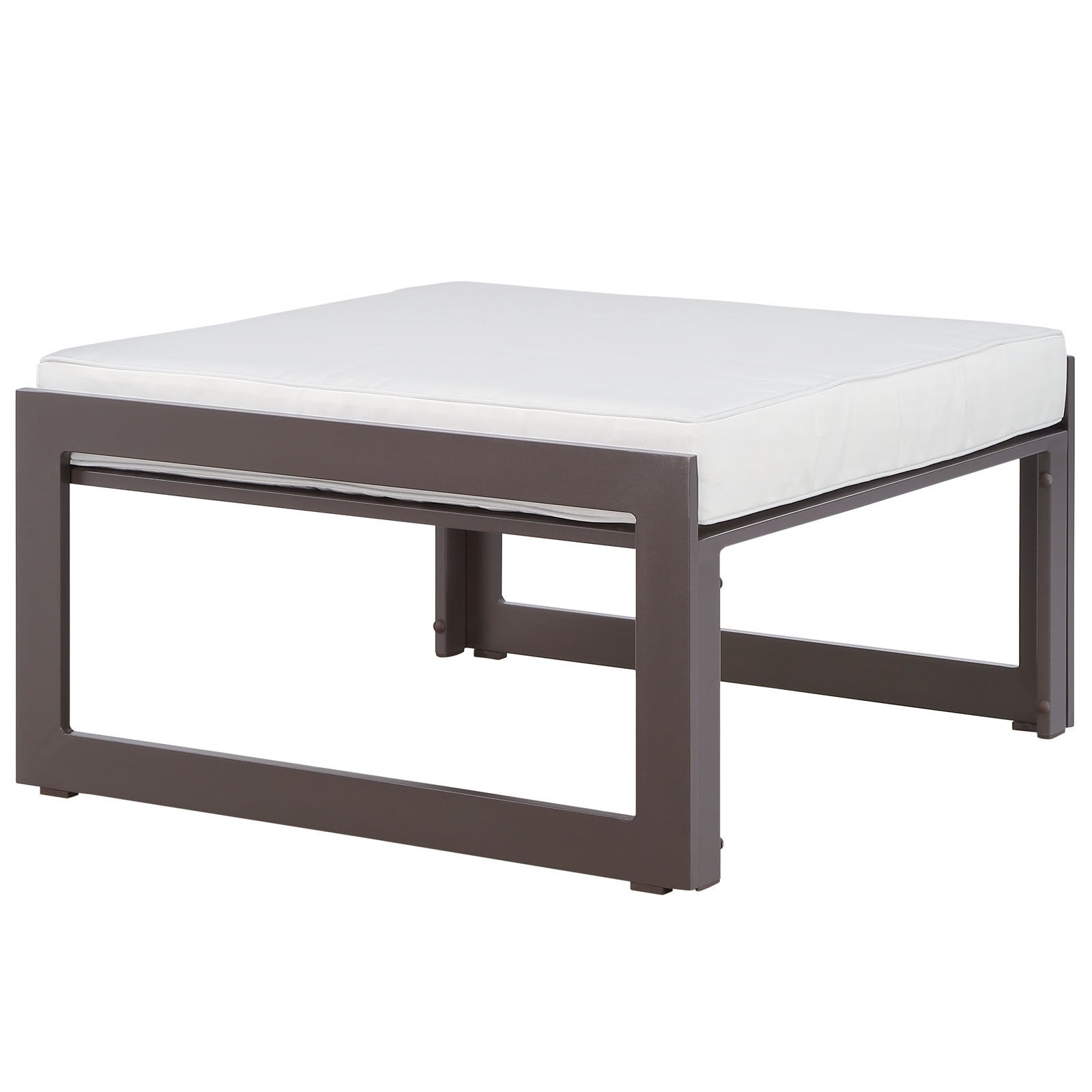 Ottoman | Fortuna Outdoor Patio Ottoman | Durable Aluminum | All-Weather Cushions | Contemporary Elegance | Ideal for Patios, Backyards, Poolside Areas | Brown White | casafoyer.myshopify.com