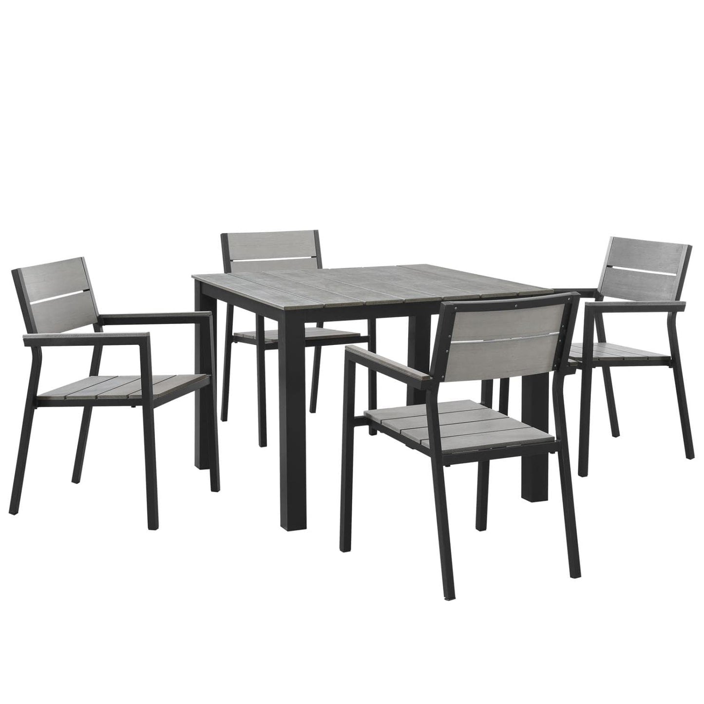 Dining Table | Maine Outdoor Patio Dining Furniture Collection | Synthetic Wood Grain Plank Boards | Aluminum Frame | Contemporary Outdoor Dining | 4 Armchairs & 1 Dining Table | casafoyer.myshopify.com