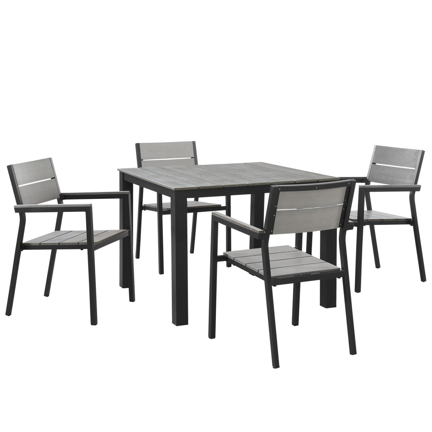 Dining Table | Maine Outdoor Patio Dining Furniture Collection | Synthetic Wood Grain Plank Boards | Aluminum Frame | Contemporary Outdoor Dining | 4 Armchairs & 1 Dining Table | casafoyer.myshopify.com