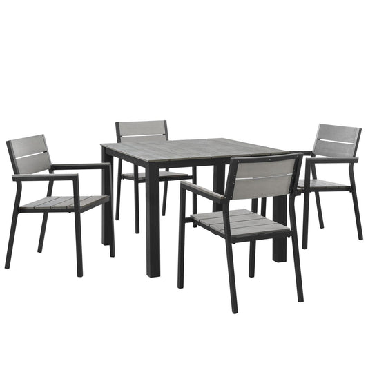 Dining Table | Maine Outdoor Patio Dining Furniture Collection | Synthetic Wood Grain Plank Boards | Aluminum Frame | Contemporary Outdoor Dining | 4 Armchairs & 1 Dining Table | casafoyer.myshopify.com