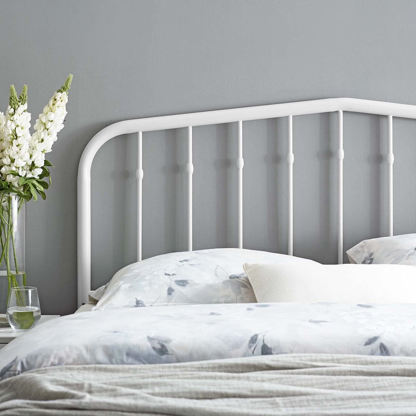 headboards | CasaFoyer Lennon Metal King Headboard | Modern Farmhouse Design | Durable Iron Construction | 7 Mounting Positions | Easy Assembly | White | casafoyer.myshopify.com