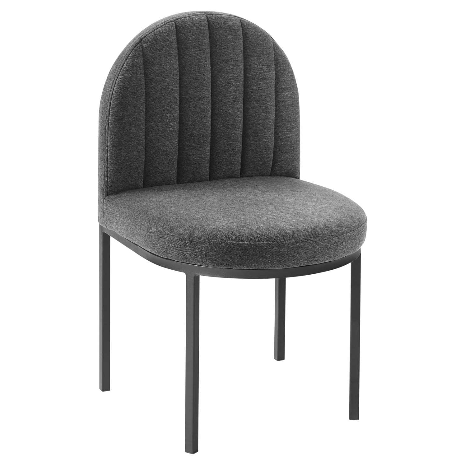 home office desk chairs | CasaFoyer Isla Channel Tufted Upholstered Dining Side Chair | Vintage Clamshell Design | Comfortable Foam Padding | Durable Polyester Fabric | Matte Black Stainless Steel Frame | Set of 1 | casafoyer.myshopify.com