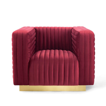 home office desk chairs | CasaFoyer Charisma Channel Tufted Performance Velvet Lounge Armchair | Stain-Resistant | Retro Modern Design | Gold Base | Fully Assembled | 440 lb Capacity | casafoyer.myshopify.com