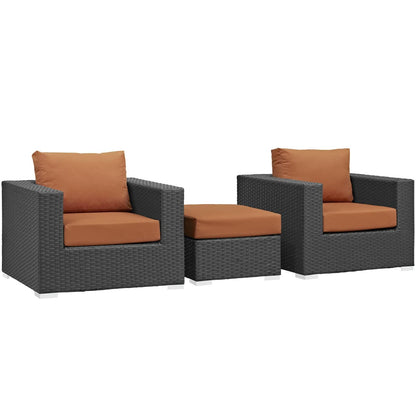 kitchen and dining room sets | CasaFoyer Sojourn Outdoor Patio Furniture Set | Sunbrella Cushions | Rattan Weave | UV Protection | Aluminum Frame | Includes Ottoman & Armchairs | casafoyer.myshopify.com