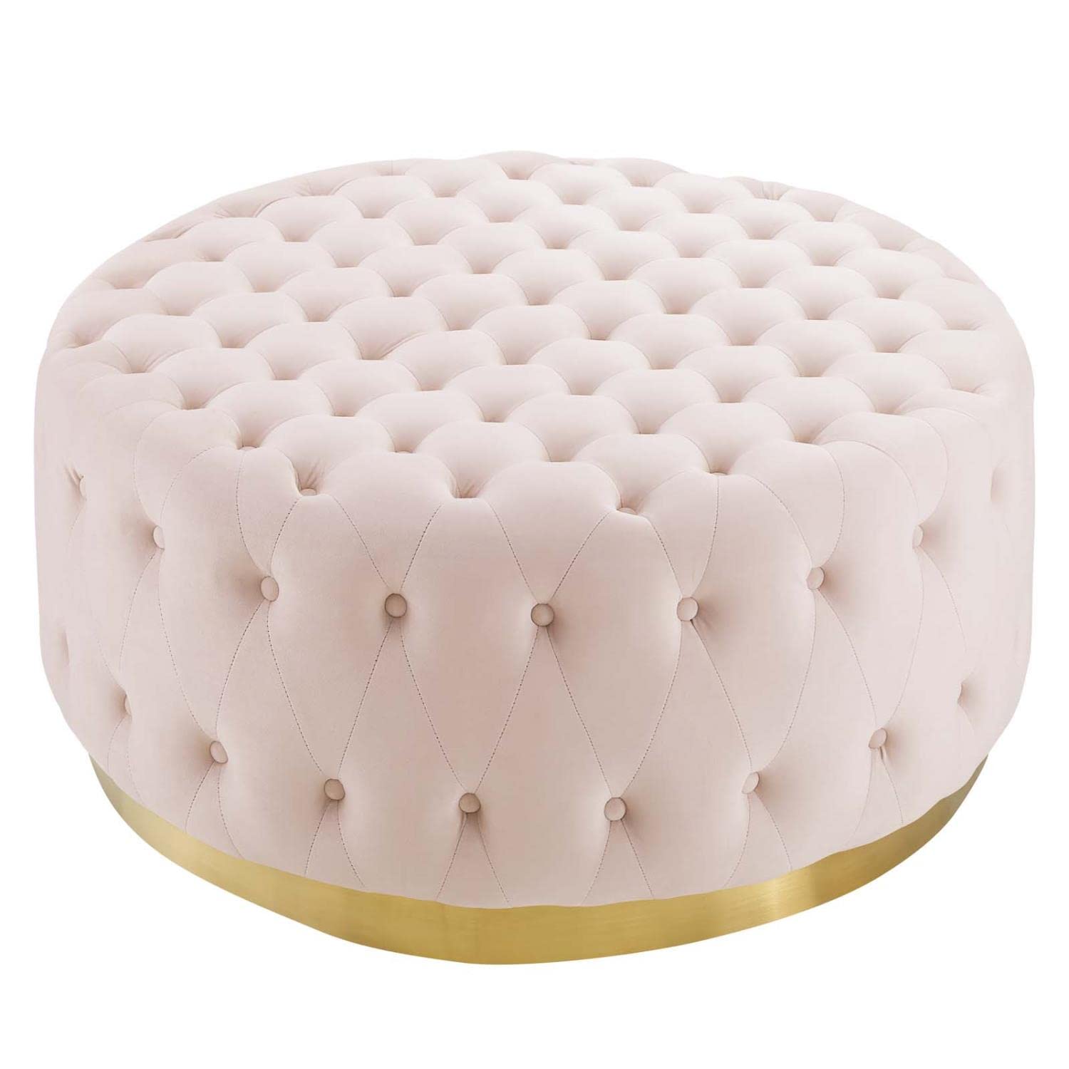ottomans | CasaFoyer Ensconce Tufted Performance Velvet Round Ottoman | Opulent Art Deco Design | Plush Comfort | Gold Metal Accents | Stain-Resistant | Cozy Seating or Coffee Table | 300 lbs Weight Capacity | casafoyer.myshopify.com