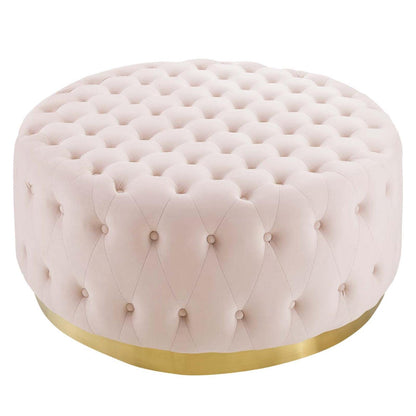 ottomans | CasaFoyer Ensconce Tufted Performance Velvet Round Ottoman | Opulent Art Deco Design | Plush Comfort | Gold Metal Accents | Stain-Resistant | Cozy Seating or Coffee Table | 300 lbs Weight Capacity | casafoyer.myshopify.com