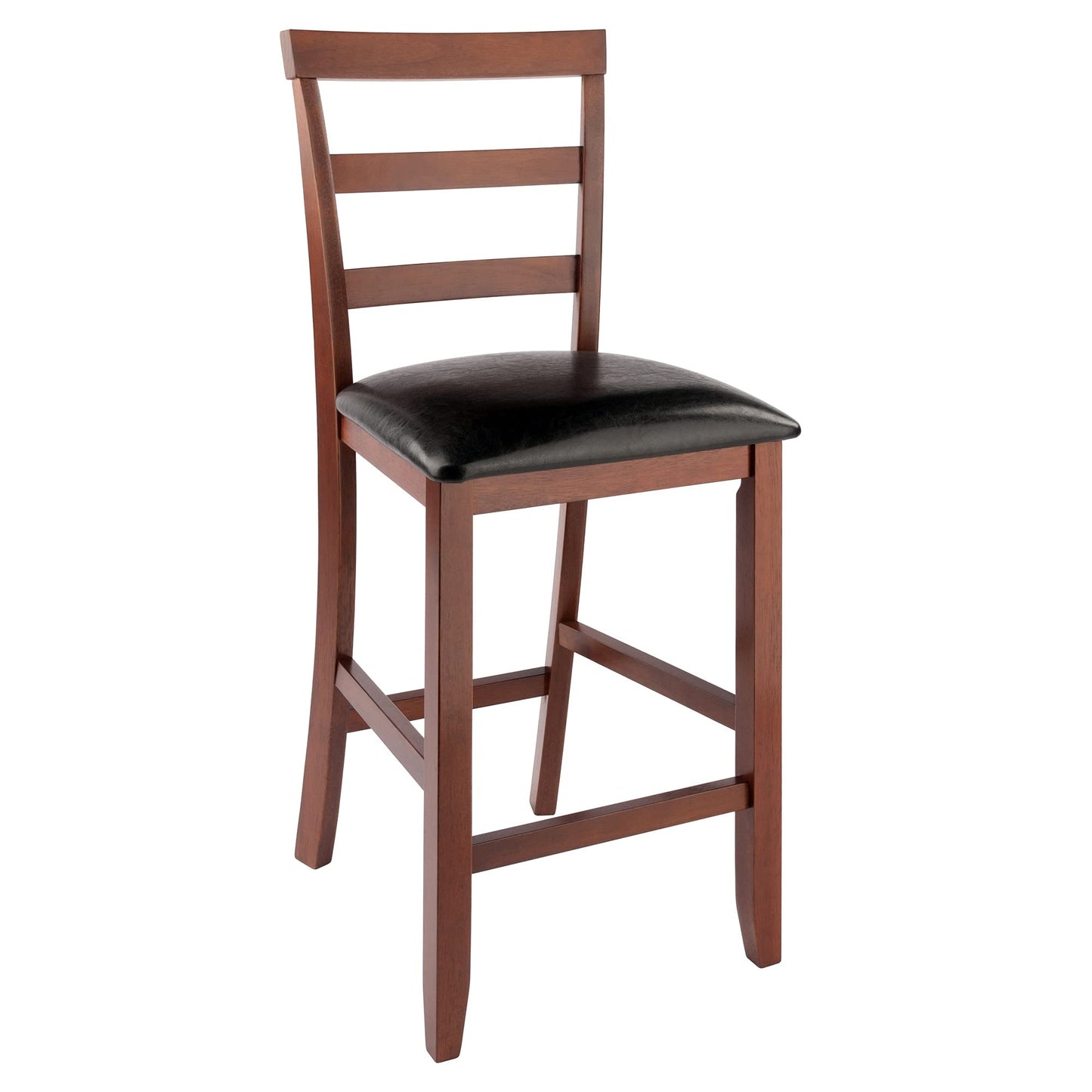 barstools | CasaFoyer Simone 2-Pc Ladder Back Counter Stool Set | Black Faux Leather | Walnut Frame | Comfortable Cushioning | 25H Seat Height | casafoyer.myshopify.com