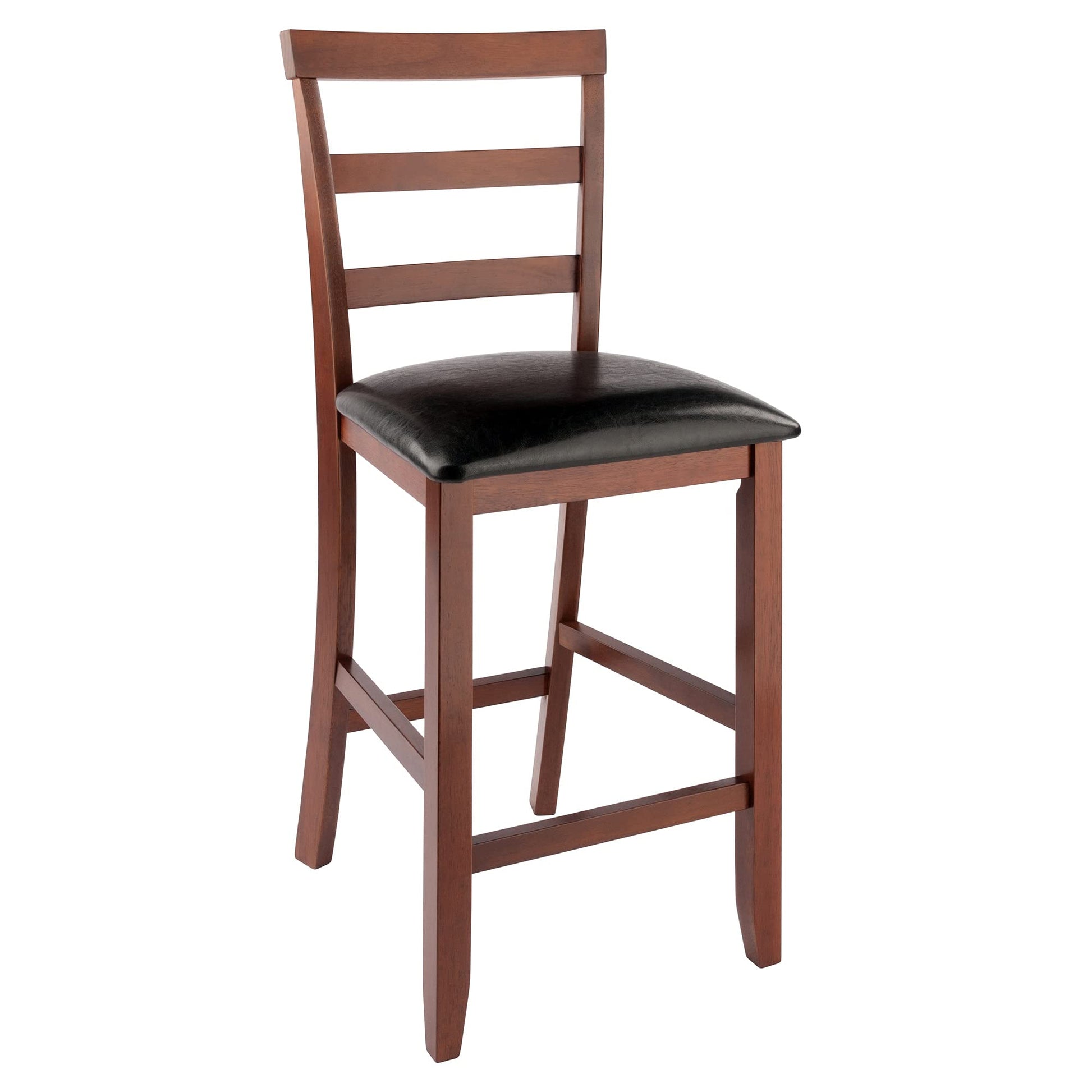 barstools | CasaFoyer Simone 2-Pc Ladder Back Counter Stool Set | Black Faux Leather | Walnut Frame | Comfortable Cushioning | 25H Seat Height | casafoyer.myshopify.com