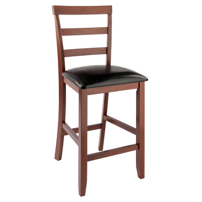 barstools | CasaFoyer Simone 2-Pc Ladder Back Counter Stool Set | Black Faux Leather | Walnut Frame | Comfortable Cushioning | 25H Seat Height | casafoyer.myshopify.com
