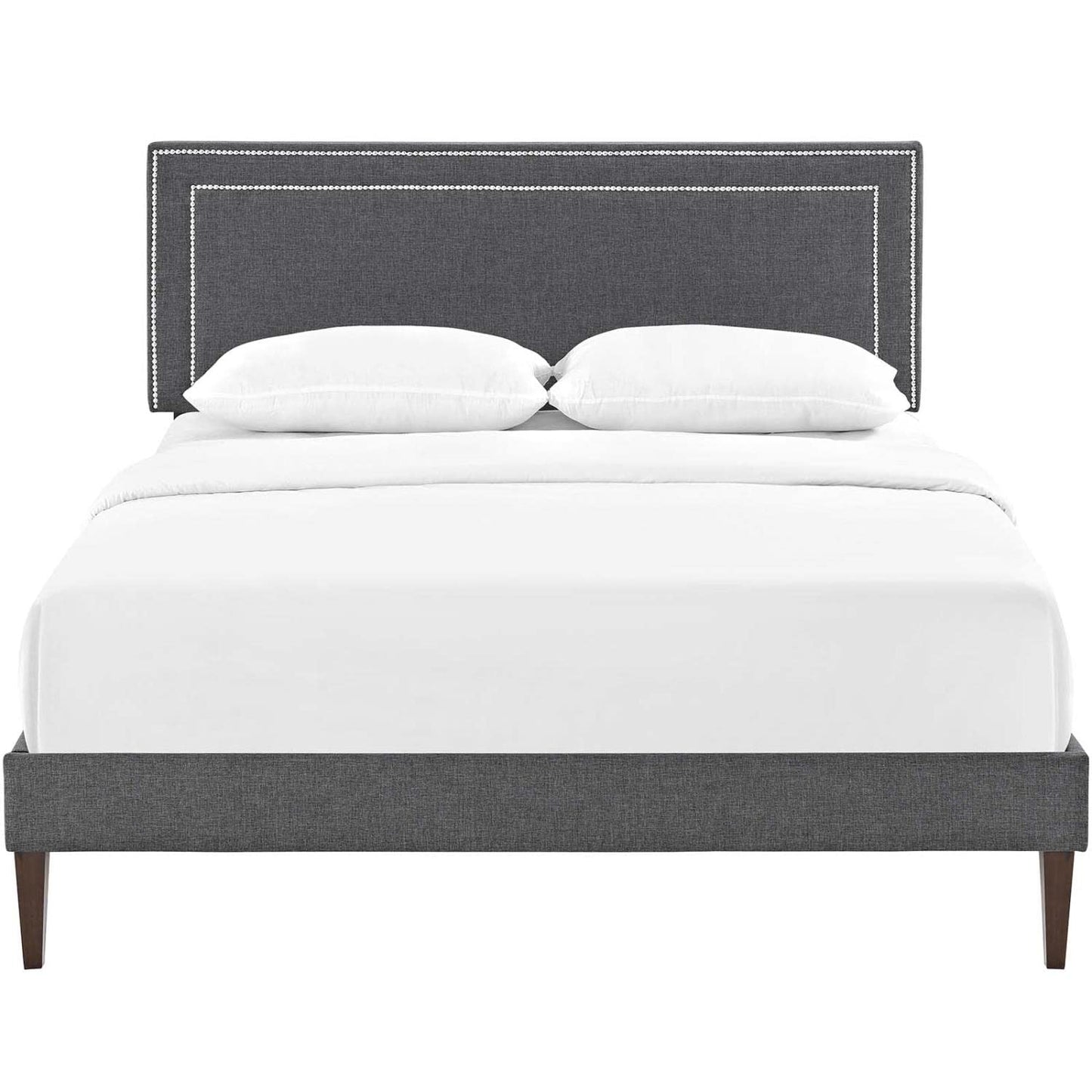Bed | CasaFoyer Virginia Platform Bed | Solid Wood Frame | Polyester Upholstery | Tapered Legs | Queen Size | Gray | Ideal for Mid-Century Modern & Contemporary Bedrooms | casafoyer.myshopify.com