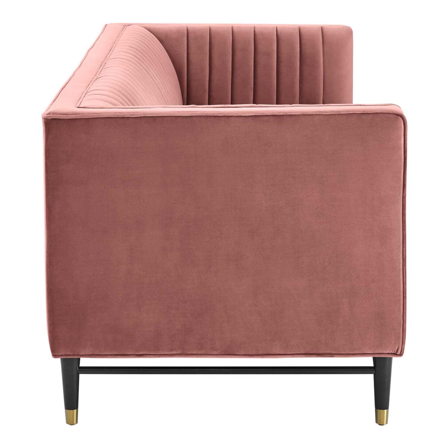 sofas | CasaFoyer Devote Channel Tufted Performance Velvet Sofa | Retro Design | Stain-Resistant | Dense Foam | Durable | Black Rubberwood Legs | Gold Stainless Steel Sleeves | Non-Marking Foot Caps | casafoyer.myshopify.com