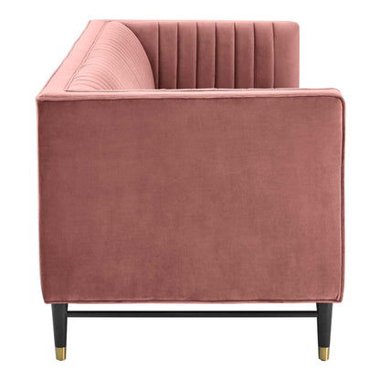 sofas | CasaFoyer Devote Channel Tufted Performance Velvet Sofa | Retro Design | Stain-Resistant | Dense Foam | Durable | Black Rubberwood Legs | Gold Stainless Steel Sleeves | Non-Marking Foot Caps | casafoyer.myshopify.com