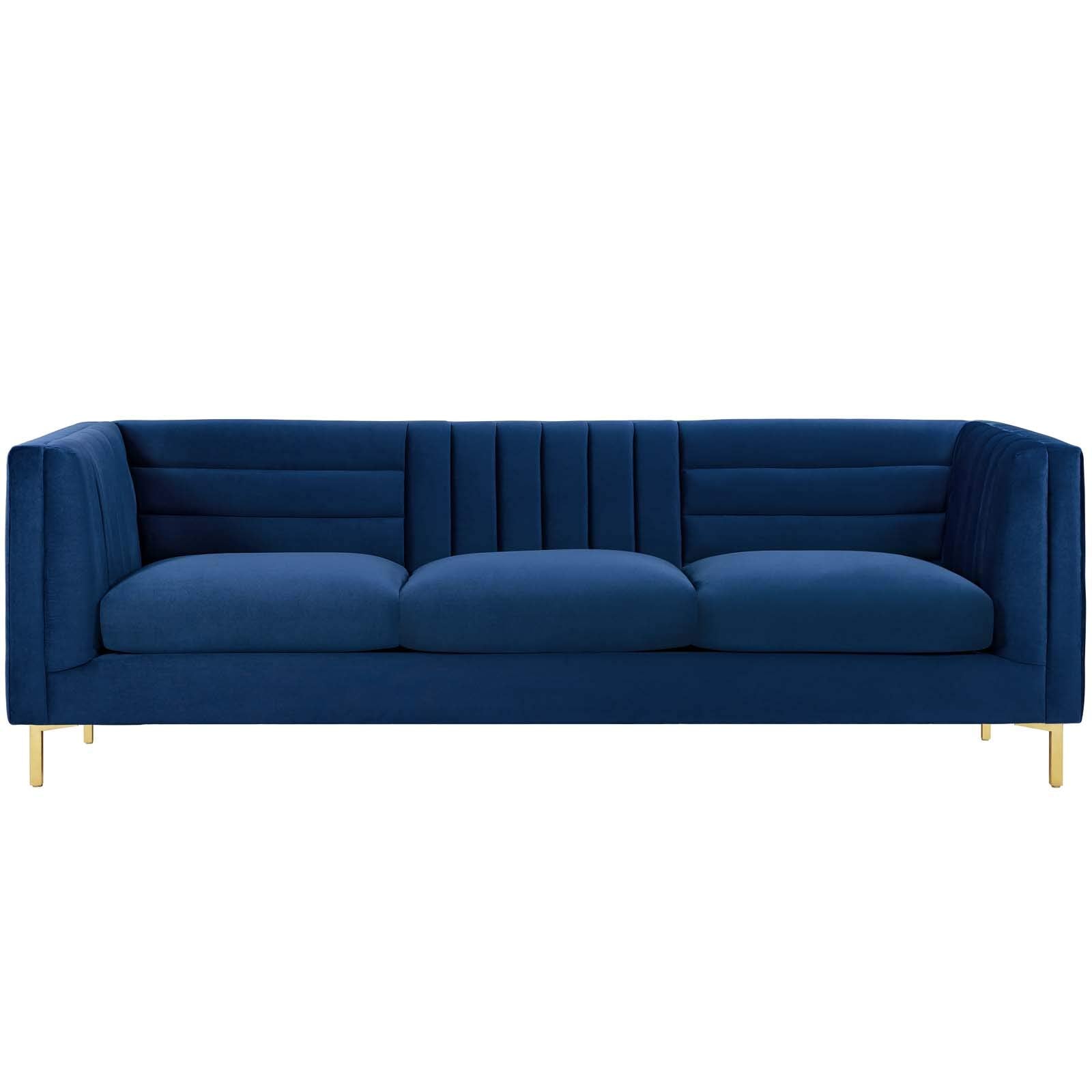 sofas | CasaFoyer Ingenuity Channel Tufted Performance Velvet Sofa | Retro-Modern Design | Stain-Resistant Upholstery | Dense Foam Cushions | Gold Legs | casafoyer.myshopify.com