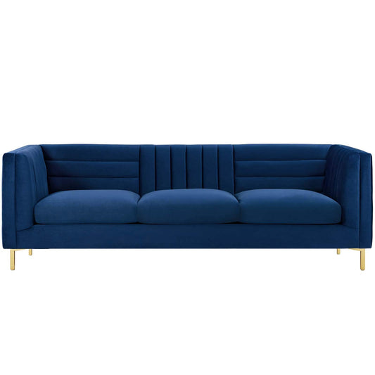 sofas | CasaFoyer Ingenuity Channel Tufted Performance Velvet Sofa | Retro-Modern Design | Stain-Resistant Upholstery | Dense Foam Cushions | Gold Legs | casafoyer.myshopify.com
