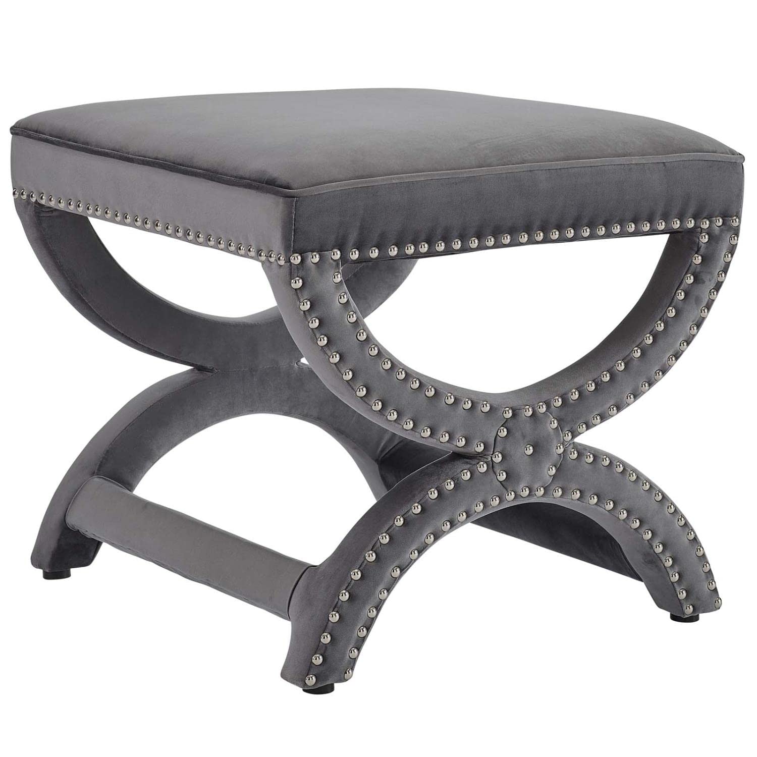 ottomans | CasaFoyer Expound Performance Velvet Ottoman | Elegant Nailhead Buttons | Stain-Resistant Fabric | Dense Foam Padding | Fully Assembled | Ivory | casafoyer.myshopify.com