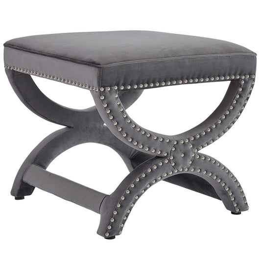 ottomans | CasaFoyer Expound Performance Velvet Ottoman | Elegant Nailhead Buttons | Stain-Resistant Fabric | Dense Foam Padding | Fully Assembled | Ivory | casafoyer.myshopify.com