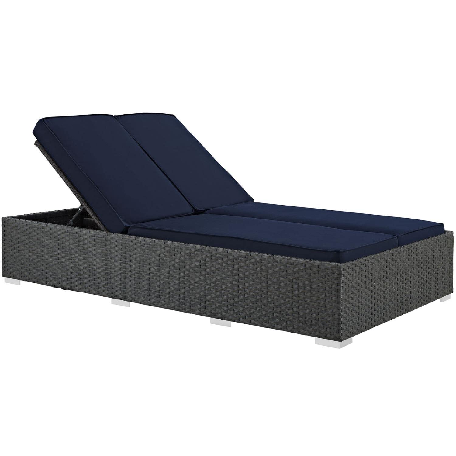 Patio Furniture Sets | Sojourn Outdoor Patio Double Chaise Lounge Chair | Sunbrella Fabric | UV Protection | Powder-Coated Aluminum Frame | Chocolate Navy | casafoyer.myshopify.com