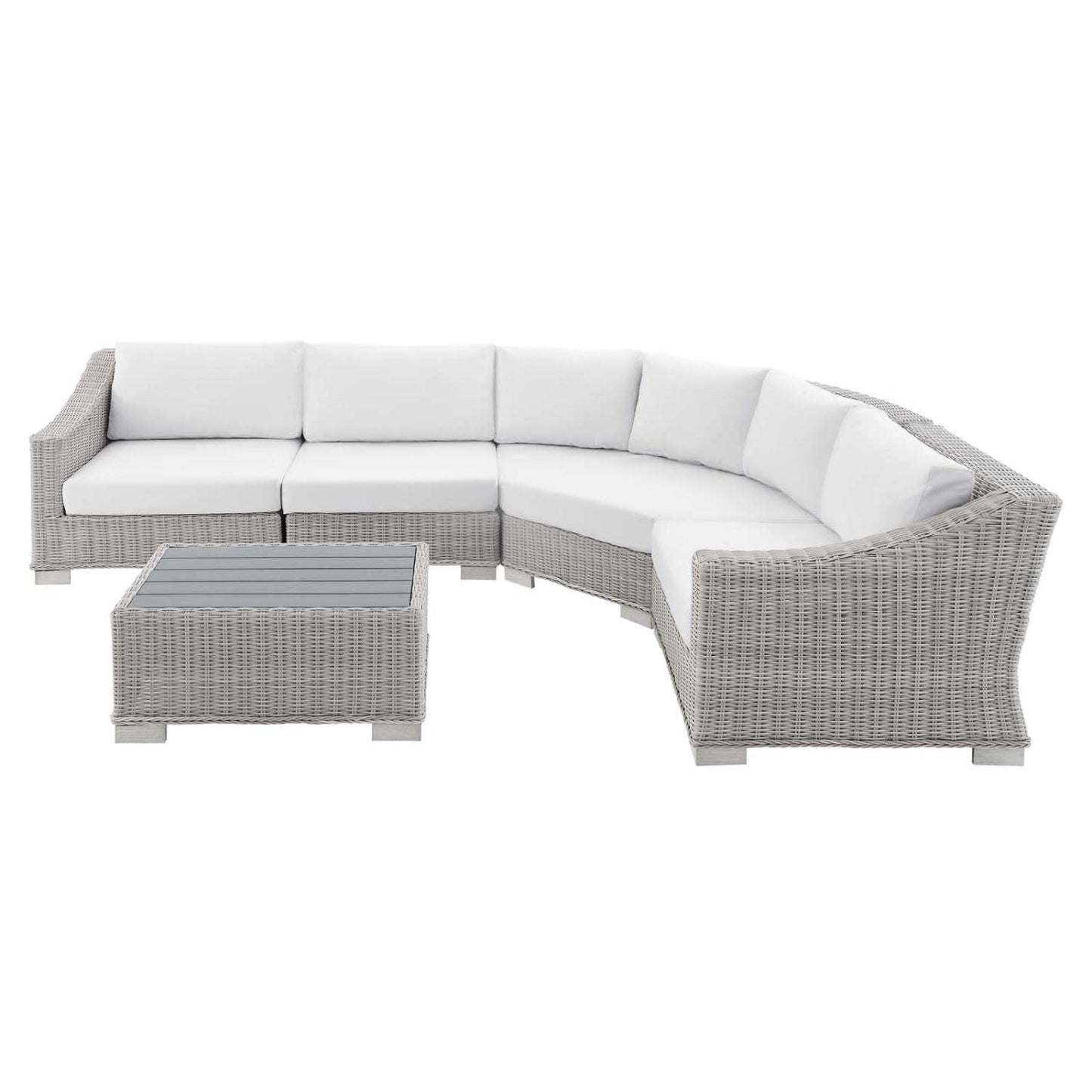 sofas | CasaFoyer Conway Outdoor Patio Sunbrella Wicker Rattan 5-Piece Sectional Sofa Furniture Set | Light Gray | UV-Resistant | Modular Design | Aluminum Frame | casafoyer.myshopify.com