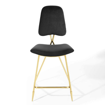 barstools | CasaFoyer Ponder Upholstered Performance Velvet Dining Room Counter Stool | Comfortable, Stylish, and Practical | Stain-Resistant Velvet Upholstery | Gold Stainless Steel Base | Set of 1 | casafoyer.myshopify.com