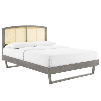 Bed | CasaFoyer Sierra Woven Cane Rattan Wood Queen Platform Bed | Mid-Century Modern Design | Tropical Flair | Durable & Stable | No Box Spring Needed | Gray | casafoyer.myshopify.com