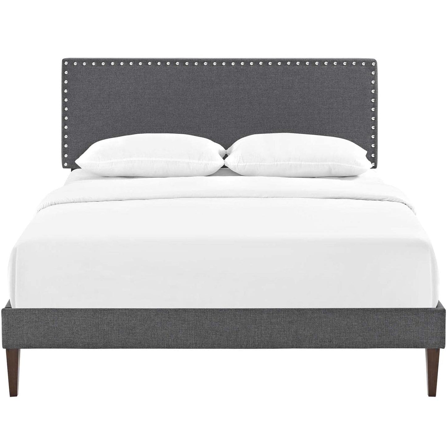 Bed | CasaFoyer Macie Platform Bed | Solid Wood Frame | Polyester Upholstery | Tapered Wood Legs | Memory Foam Mattress Compatible | Gray | casafoyer.myshopify.com