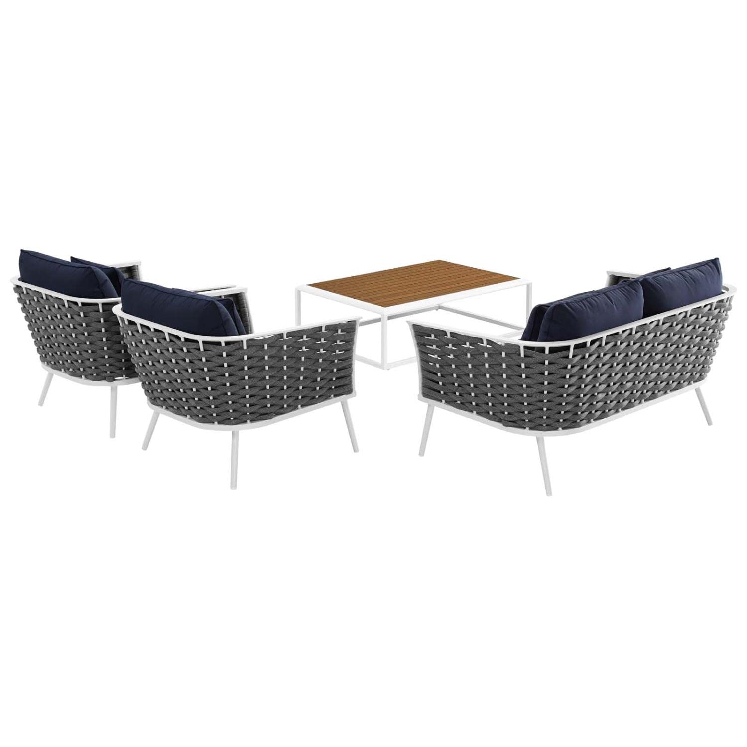 kitchen and dining room sets | CasaFoyer Stance Outdoor Collection | Modern Design | Aluminum Frame | Waterproof Cushions | 4 Piece Set - White Navy | casafoyer.myshopify.com