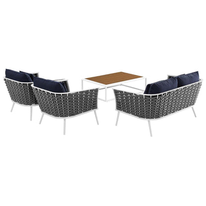 kitchen and dining room sets | CasaFoyer Stance Outdoor Collection | Modern Design | Aluminum Frame | Waterproof Cushions | 4 Piece Set - White Navy | casafoyer.myshopify.com