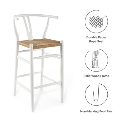 barstools | CasaFoyer Amish Wooden Bar Stool | Rustic Design | Elm Wood Construction | Woven Paper Rope Seat | Fully Assembled | Ideal for Bistros, Bars, Cafes | 331 lbs Weight Capacity | casafoyer.myshopify.com