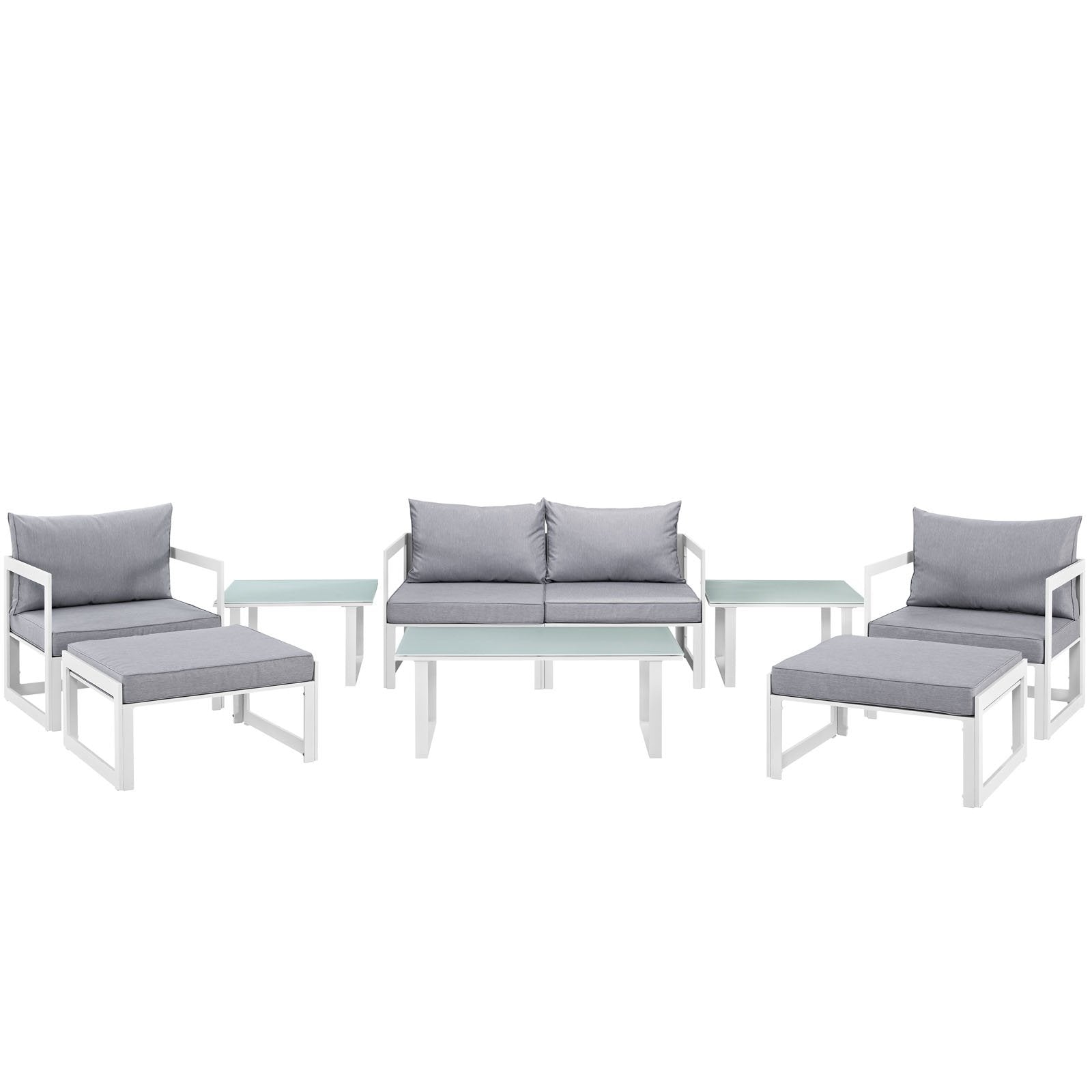 kitchen and dining room sets | CasaFoyer Fortuna Outdoor Patio Sectional Sofa Set | Modern 9-Piece Furniture Collection | Powder-Coated Aluminum Frame | All-Weather Polyester Cushions | White Gray | casafoyer.myshopify.com