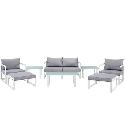 kitchen and dining room sets | CasaFoyer Fortuna Outdoor Patio Sectional Sofa Set | Modern 9-Piece Furniture Collection | Powder-Coated Aluminum Frame | All-Weather Polyester Cushions | White Gray | casafoyer.myshopify.com