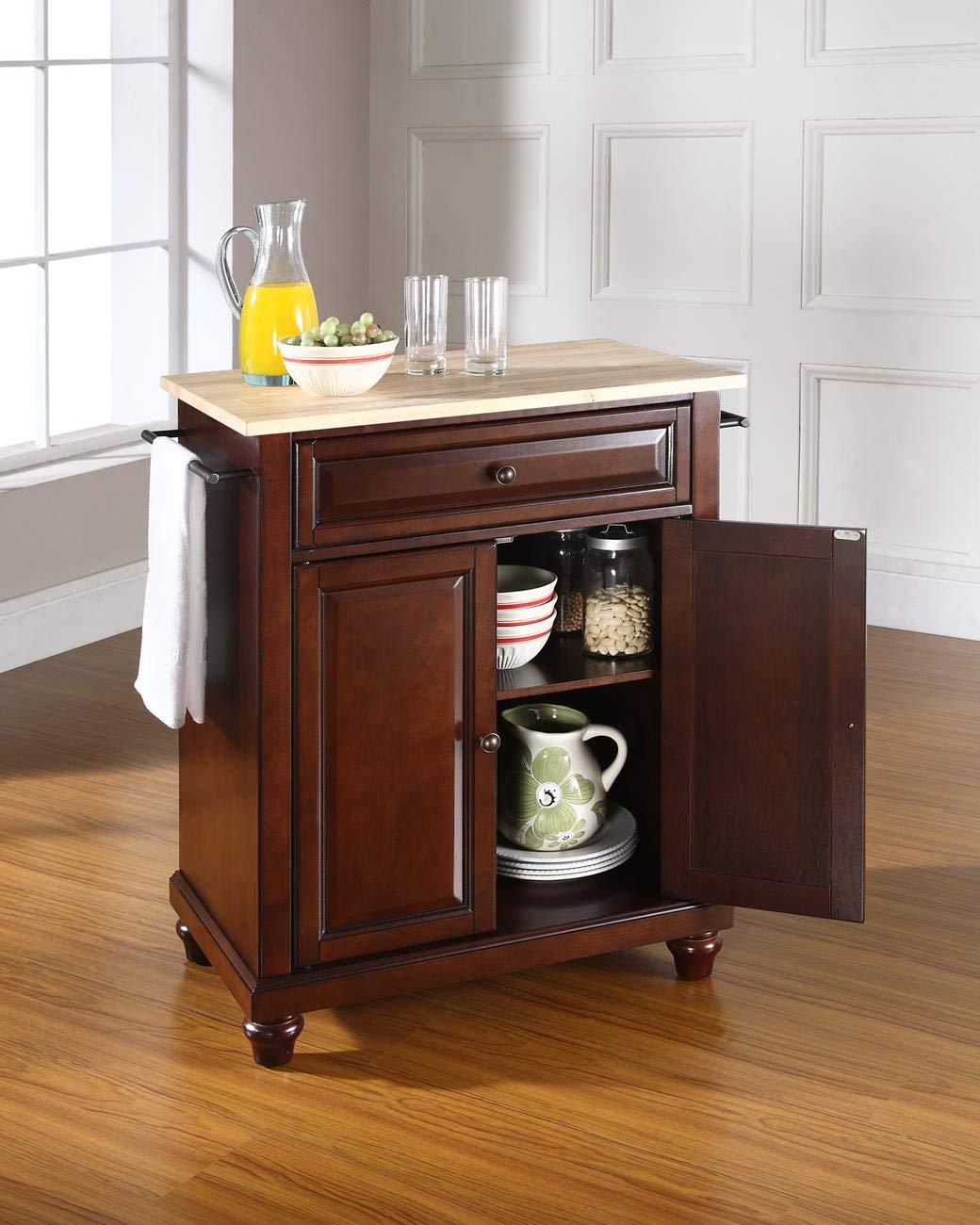 Kitchen Storage | Durable Solid Hardwood Kitchen Island | Elegant Raised Panel Doors & Drawer | Ample Storage Space | Vintage Mahogany Finish | casafoyer.myshopify.com