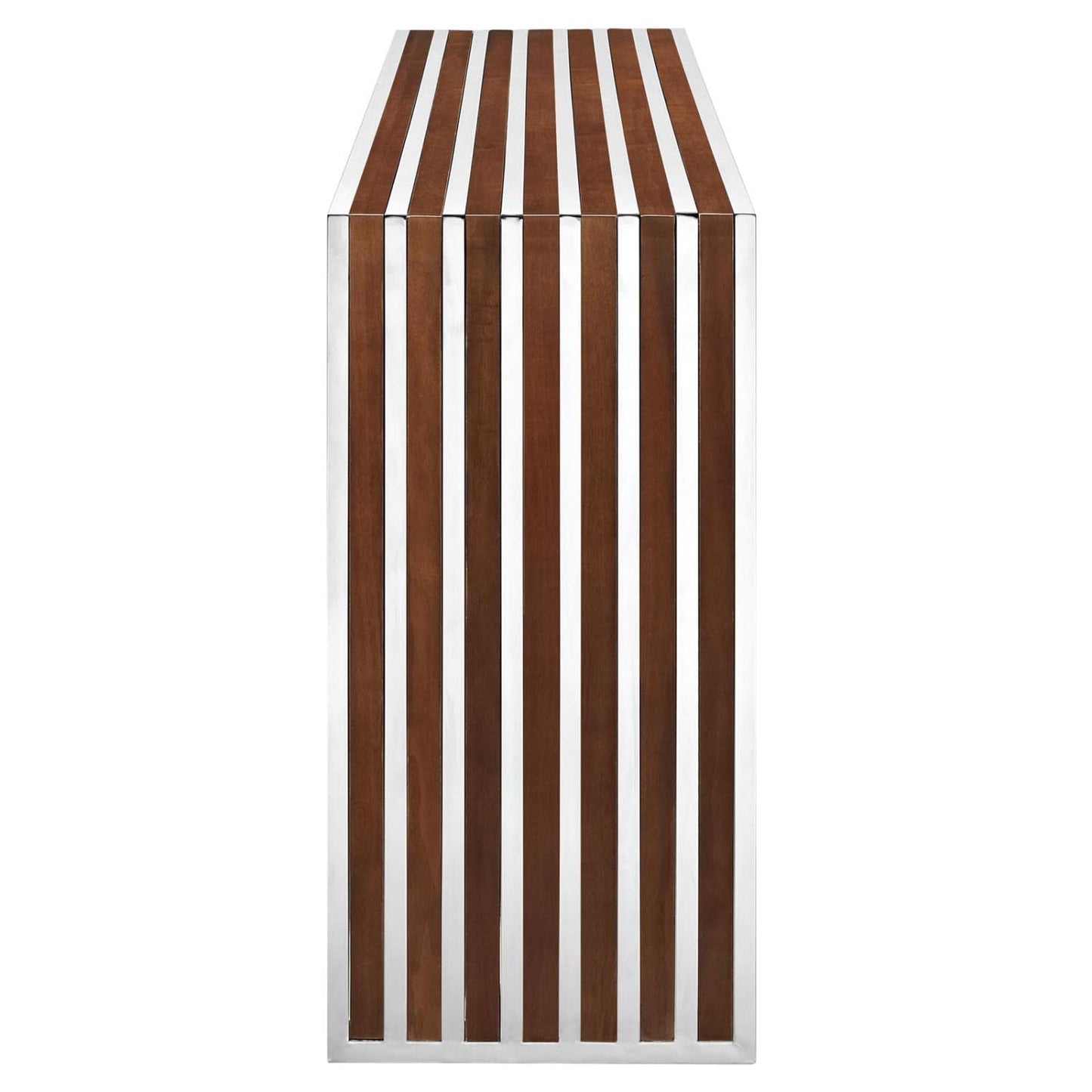 sofa tables | Ergode Gridiron Stainless Steel Console Table | Sophisticated Blend of Steel Tubing & Mahogany Varnished Wood Slats | Perfect for Reception Rooms & Living Areas | casafoyer.myshopify.com
