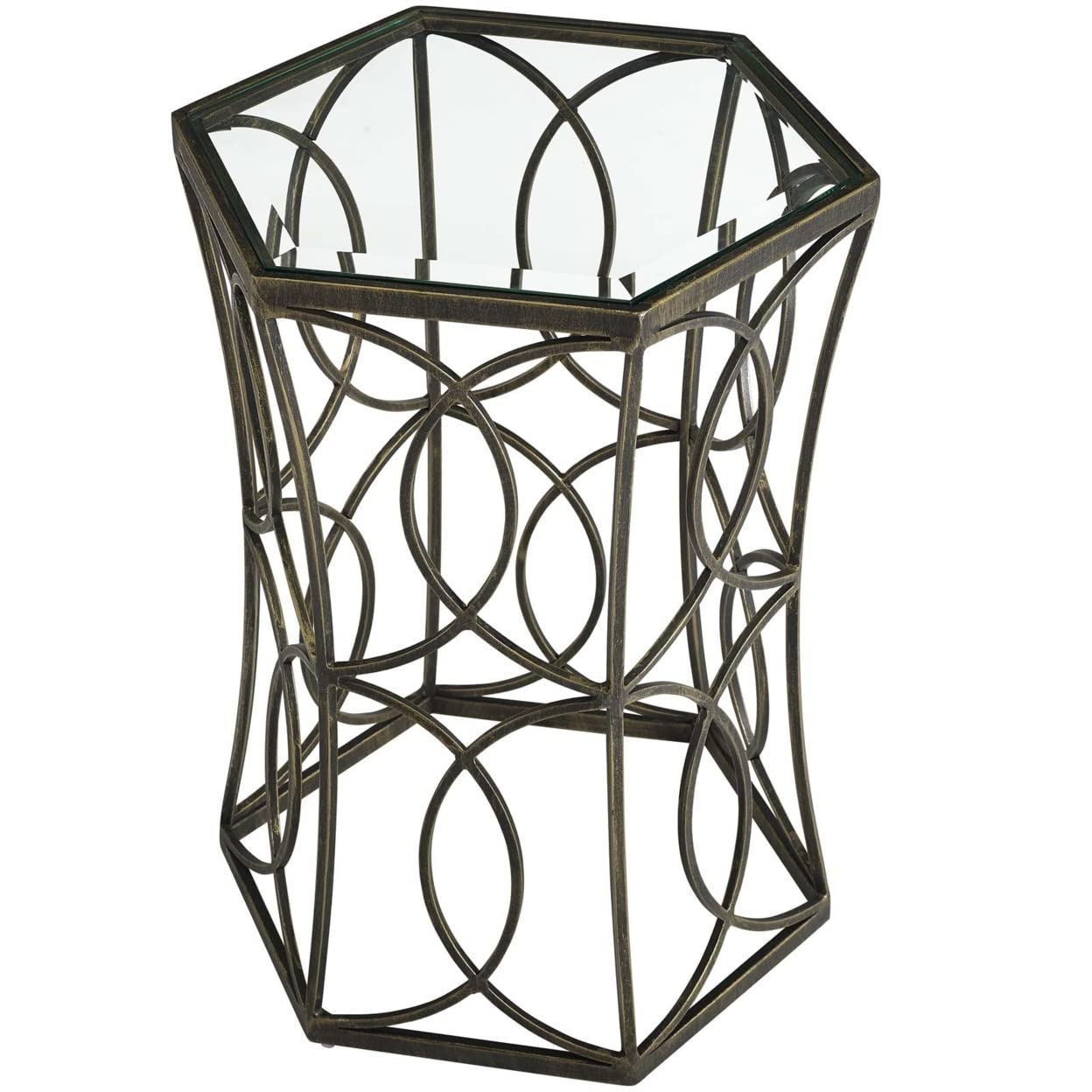 end tables | Ergode Celtic Farmhouse Style Circle Side Table | Antique Gold Iron Base | Tempered Glass Top | Perfect for Living Room or Entryway | 19.5 Diameter | casafoyer.myshopify.com