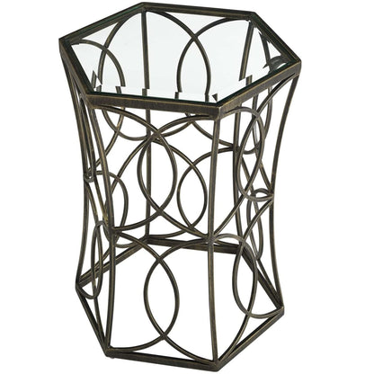 end tables | Ergode Celtic Farmhouse Style Circle Side Table | Antique Gold Iron Base | Tempered Glass Top | Perfect for Living Room or Entryway | 19.5 Diameter | casafoyer.myshopify.com