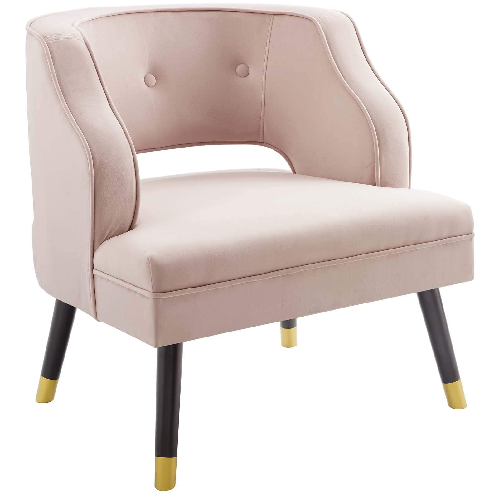 home office desk chairs | CasaFoyer Traipse Performance Velvet Armchair | Stylish Vintage Glamour Accent Chair | Button Tufting | Walnut Legs | Pink | casafoyer.myshopify.com