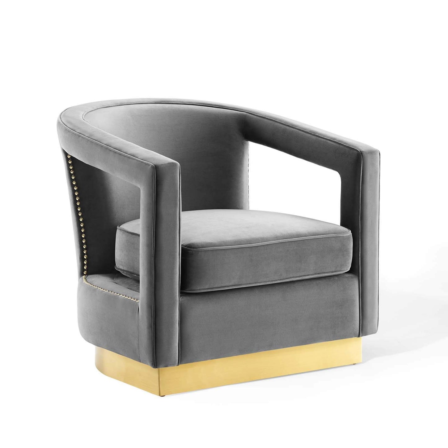 home office desk chairs | CasaFoyer Frolick Performance Velvet Accent Lounge Armchair | Stain-Resistant Upholstery | Gold Nailhead Trim | Matte Gold Base | Supports up to 300 lbs | casafoyer.myshopify.com