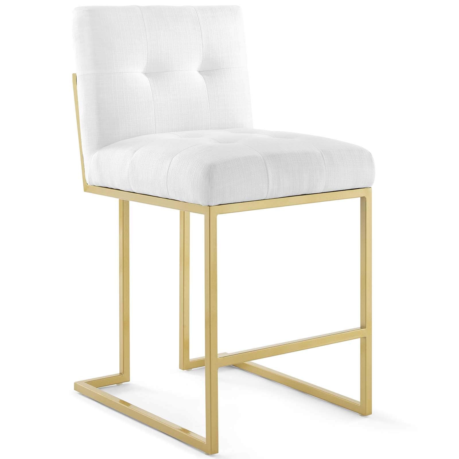 home office desk chairs | CasaFoyer Privy Counter Stool Set of 2 | Gold Stainless Steel Base | Plush Fabric Upholstery | No Assembly | Enhance Dining Aesthetics | casafoyer.myshopify.com