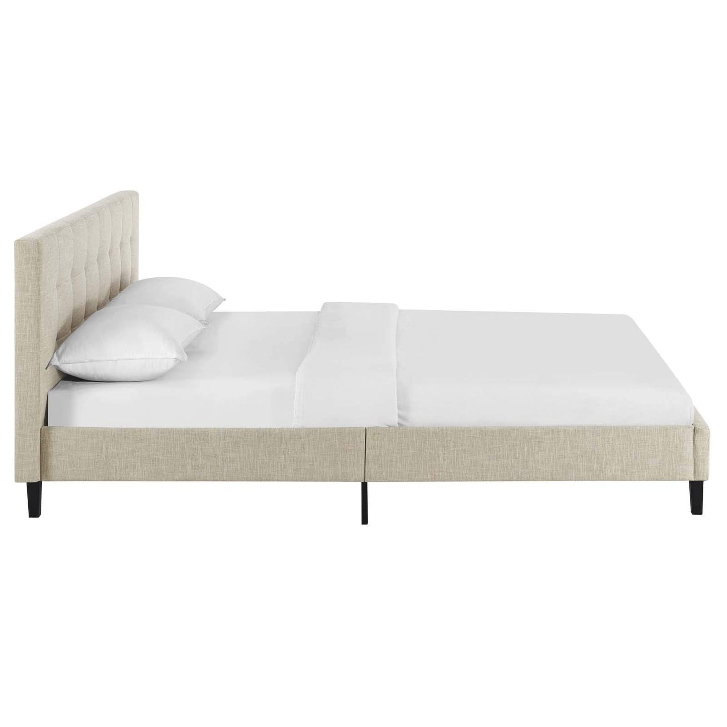 Bed | CasaFoyer  Linnea Platform Bed | Elegant Upholstered Full Bed | Tufted Headboard | Wood Legs | Slatted Support System | Beige | casafoyer.myshopify.com