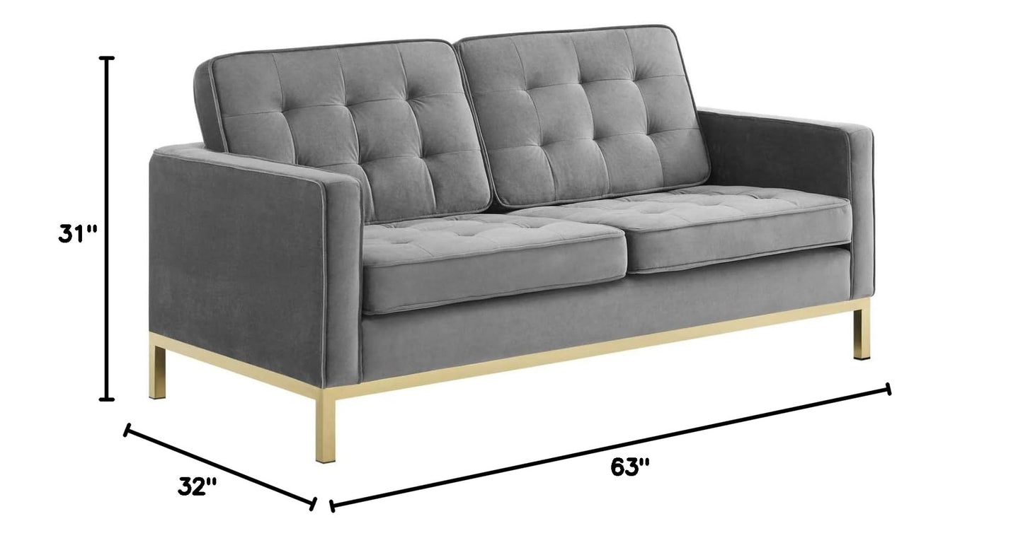 home office desk chairs | CasaFoyer Loft Button Tufted Performance Velvet Loveseat | Retro Modern Style | Durable Upholstery | Gold Stainless Steel Legs | Supports up to 600 lbs | casafoyer.myshopify.com