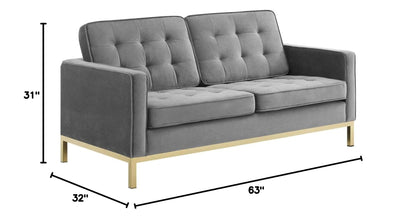 home office desk chairs | CasaFoyer Loft Button Tufted Performance Velvet Loveseat | Retro Modern Style | Durable Upholstery | Gold Stainless Steel Legs | Supports up to 600 lbs | casafoyer.myshopify.com
