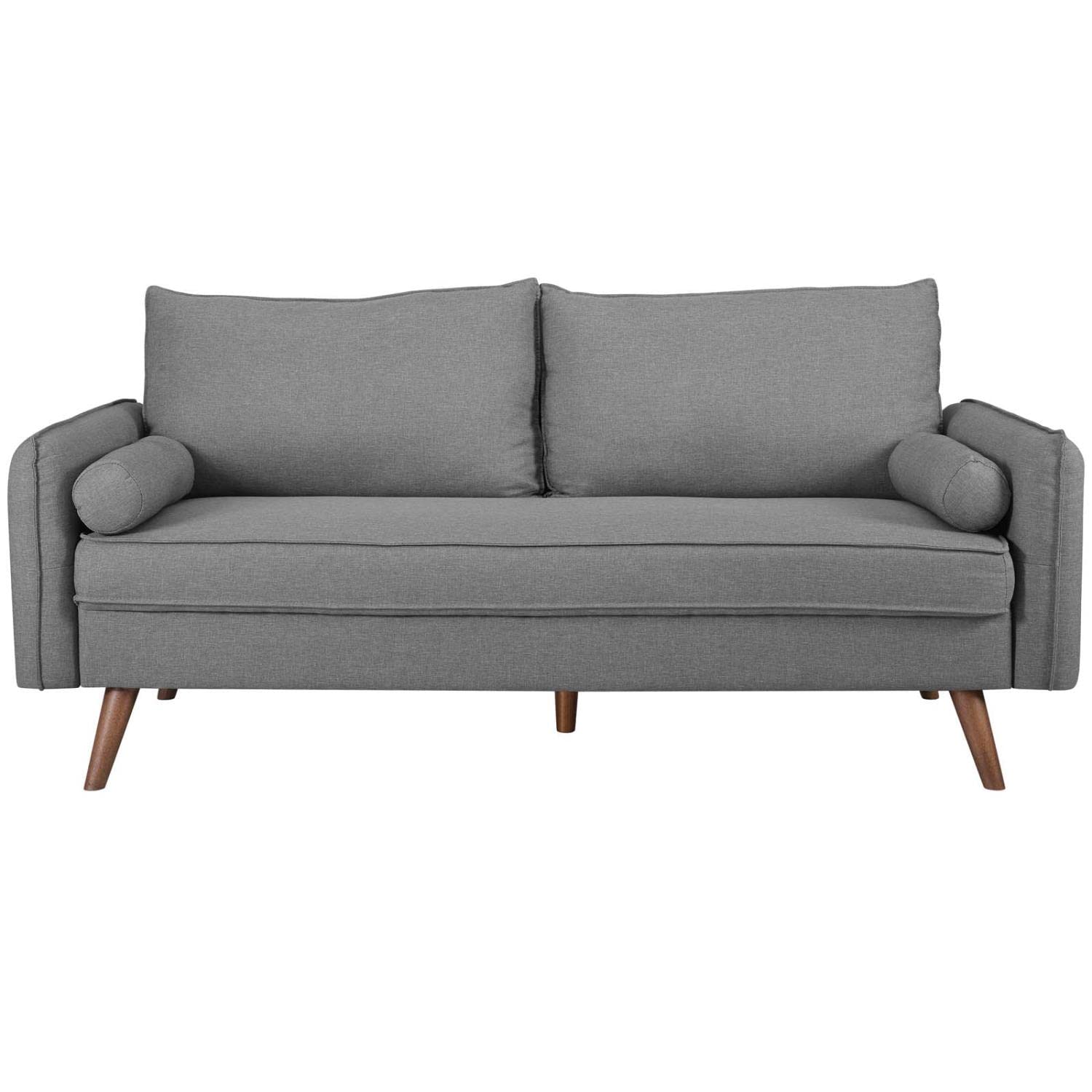 sofas | CasaFoyer Revive Sofa | Cozy & Stylish Upholstered Fabric | Bolster Pillows | Splayed Wood Legs | Light Gray | casafoyer.myshopify.com