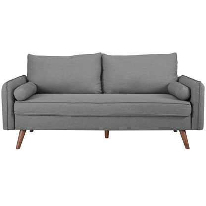 sofas | CasaFoyer Revive Sofa | Cozy & Stylish Upholstered Fabric | Bolster Pillows | Splayed Wood Legs | Light Gray | casafoyer.myshopify.com