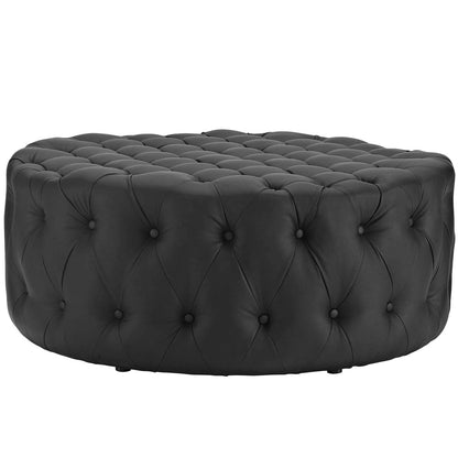 ottomans | CasaFoyer Amour Tufted Round Ottoman | Elegant Design | Plush Foam Padding | High-Quality Vinyl Upholstery | Sturdy Black Legs | Resting Feet, Showcasing Magazines | Enhance Interior Decor | Set of 1 | casafoyer.myshopify.com