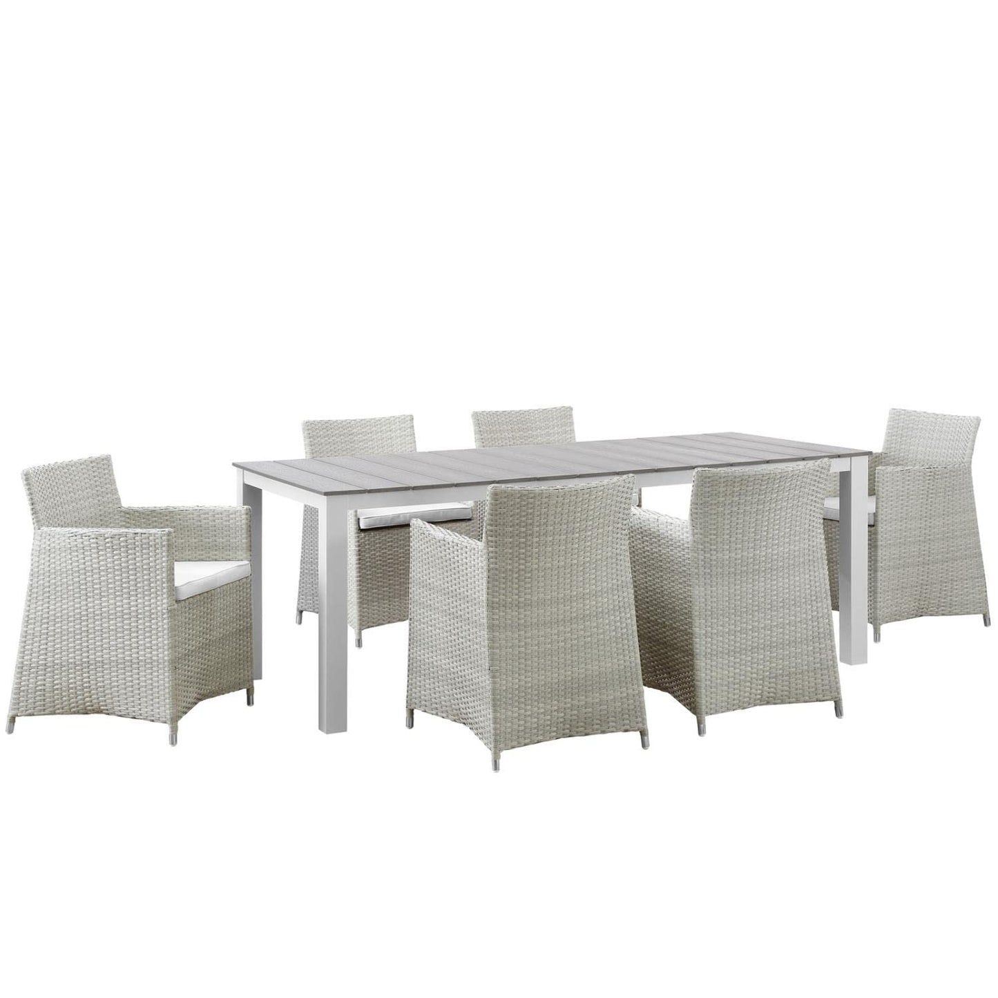 Patio Furniture Sets | Junction Outdoor Patio Dining Furniture Set | Stylish & Functional 7 Piece | Gray White | Synthetic Rattan Weave | All-Weather Cushions | Easy Maintenance | casafoyer.myshopify.com